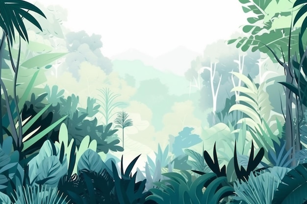 Background with plants and leaves mountain landscape open forest blurred green plants background with space Generative AI