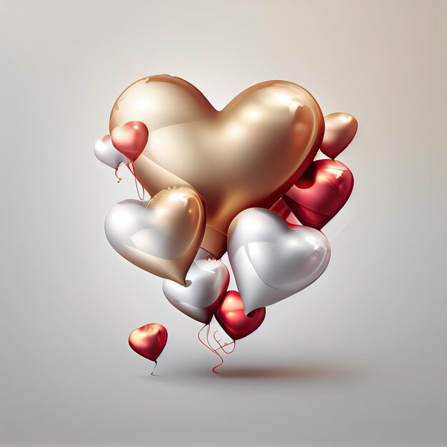 Background with realistic air balloons in the shape of heart set of balloons for birthdays anniver