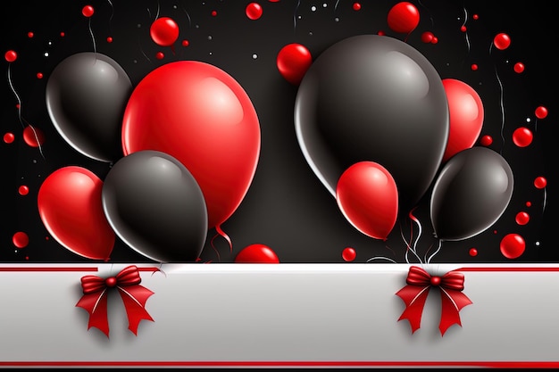 Background with red and black balloons and gifts generated by AI