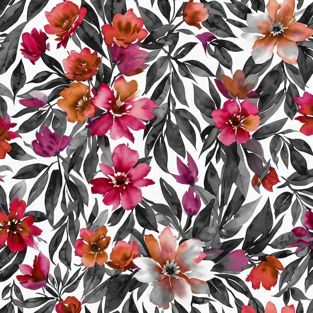 Background with red flowers and black leaves