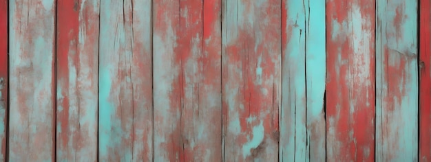 Photo a background with red painted boards that have faded turquoise wood plan background from wooden boards ai generative