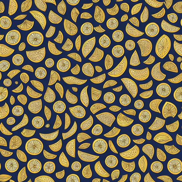 background with seamless pattern handdrawn cute lemon