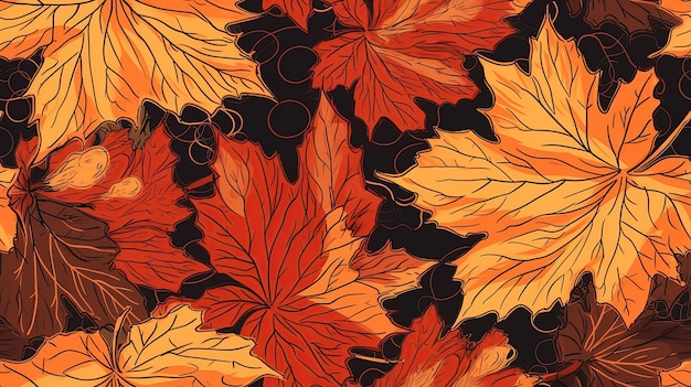 Background with seamless pattern texture of autumn orange maple leaves Generative AI