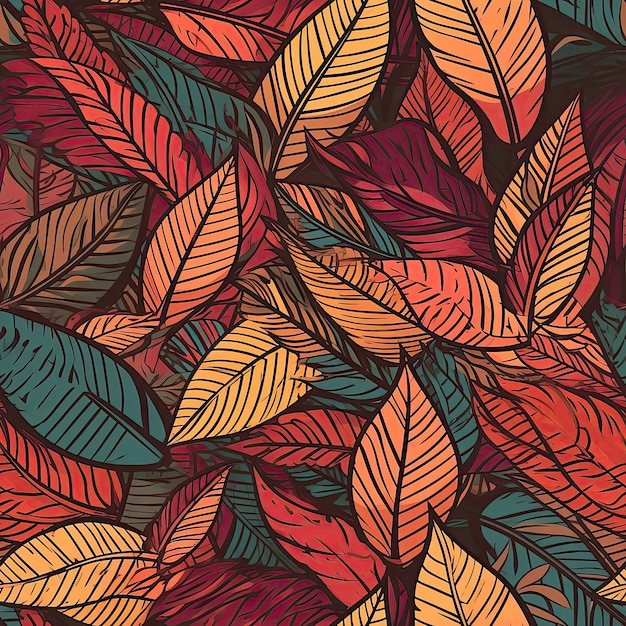 Фон с бесшовной текстурой осенних листьев Generative AI