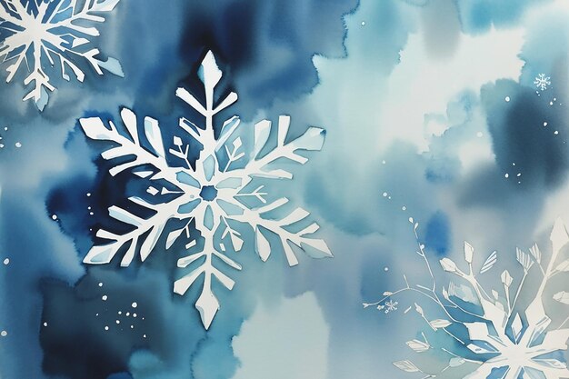 Background with snowflake design on a hand painted watercolour design