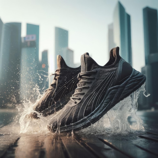 background with a sport shoes and water splash