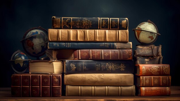 Background with a stack of books