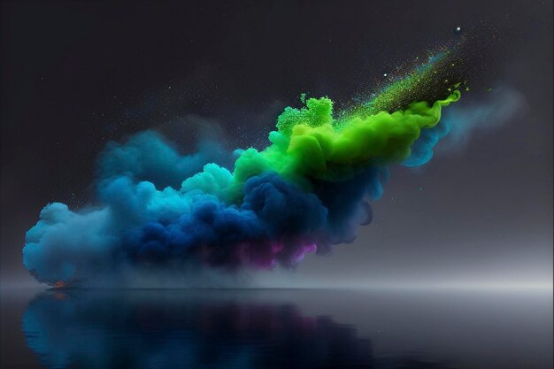写真 星と雲の背景煙のベールペイント水夜もやティールブルーカラーグリッターダストp
