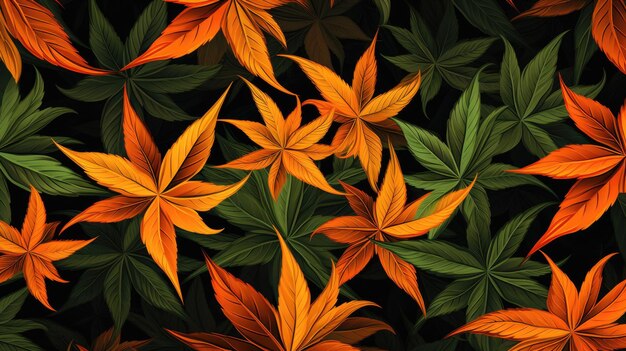 Background with Tangerine marijuana leaves