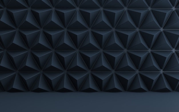 Background with triangular geometric shapes, pyramids in dark shades with gold accents, 3d render