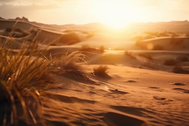 Background With Unfocused Desert Landscape With Sand Dunes And A Setting Sun Generative AI