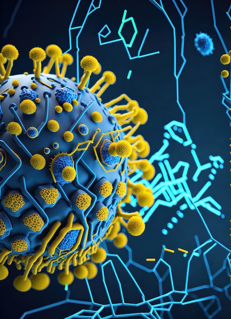 Background with viruses microscopic view of floating virus cells 3D rendering of a virus organism illustration