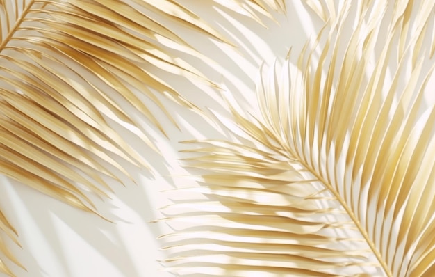 background with white and golden palm leaves