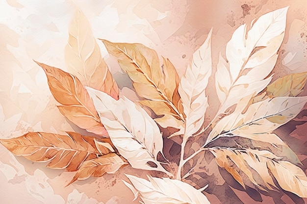 A background with white leaves painting in the style of light orange