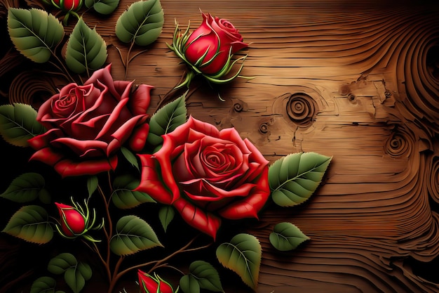 Background with wood and roses