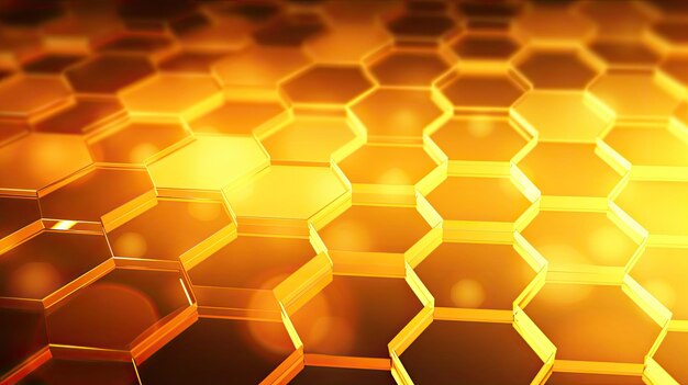 Background with yellow hexagons arranged in a circular pattern with a bokeh effect and color grading