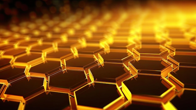 Background with yellow hexagons arranged in a repeating pattern with a motion blur effect and light