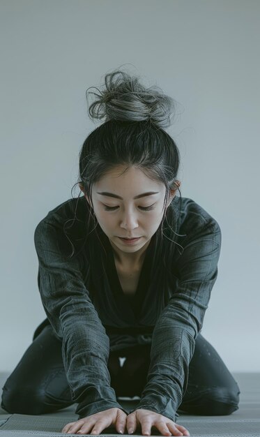 Photo background of woman doing yoga pilates with yoga positions generate ai
