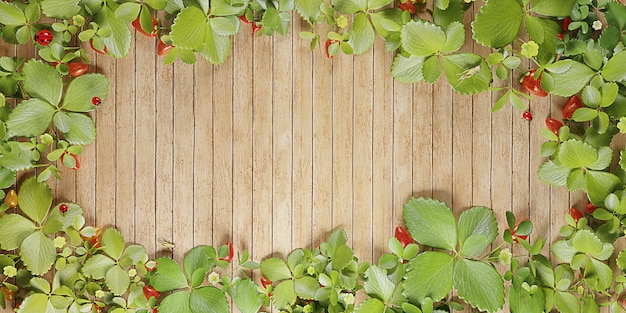 Background Wood floor leaf frame vintage style plank covered with green leaves Plank with fresh