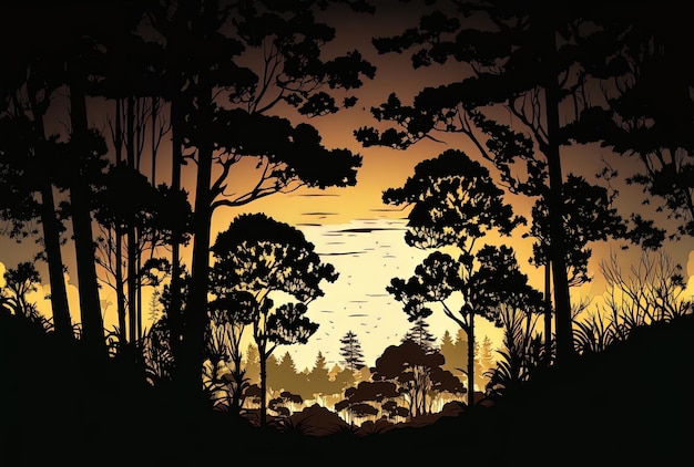 Background of a wooded landscape in silhouette