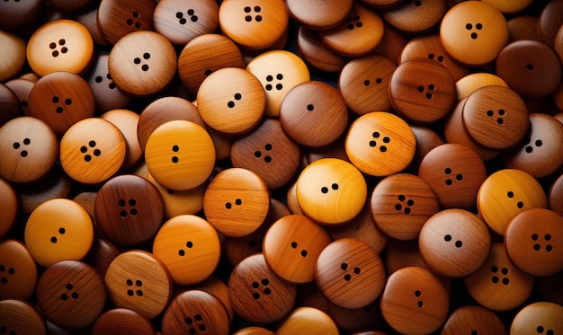 Background of wooden buttons of different sizes