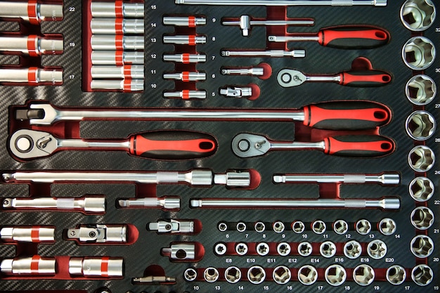 Photo background of wrenches are in the tool box