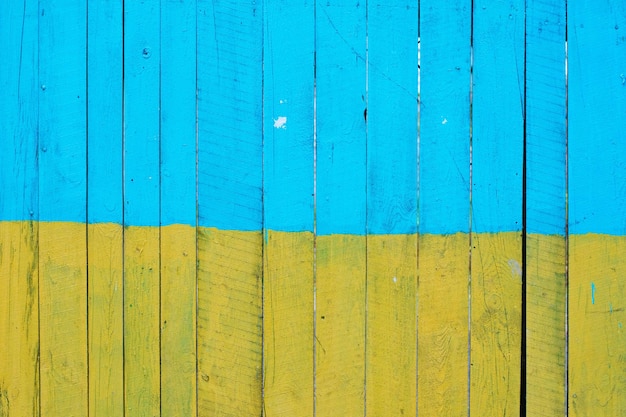 Background of yellow and blue painted wooden boards painted in colors of Ukrainian national flag