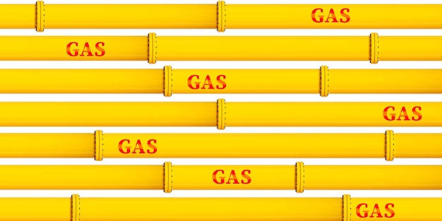 Background of yellow gas pipes on a white background