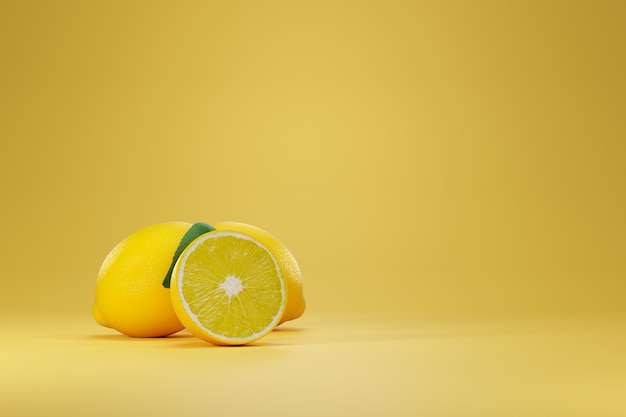 Background yellow Lemon placed in the picture 3d illustration