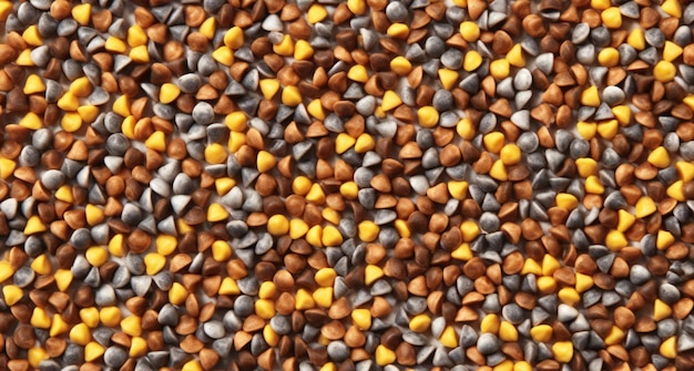 Background of yellow orange and brown buckwheat grains close up