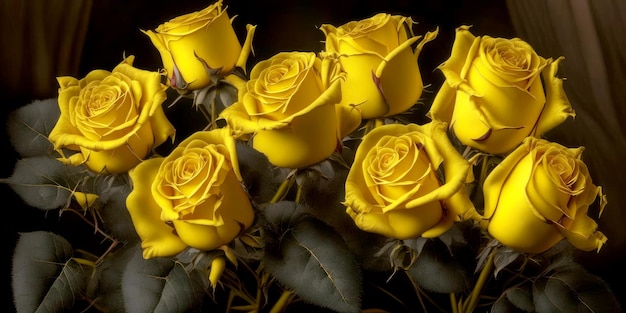 Background of yellow roses closeup