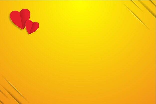 Background yellow valentines day red hearts on a yellow wall concept for love copy space for text