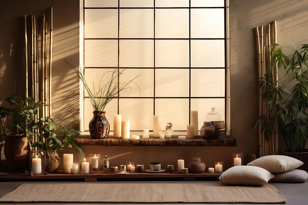 Premium AI Image  Background of Zen Yoga Studio Bamboo and Nature Backdrop  Serene Yoga Studi Content Creator Stream