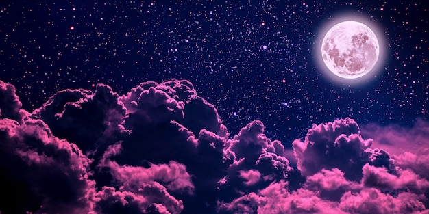 Backgrounds night sky with stars and moon and clouds. plastic
pink color. elements of this image furnished by nasa