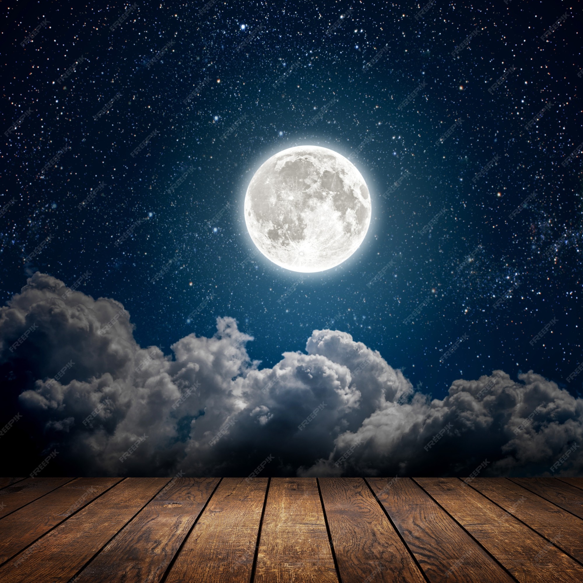 Premium Photo | Backgrounds night sky with stars moon and clouds wood floor  elements of this image furnished by nasa