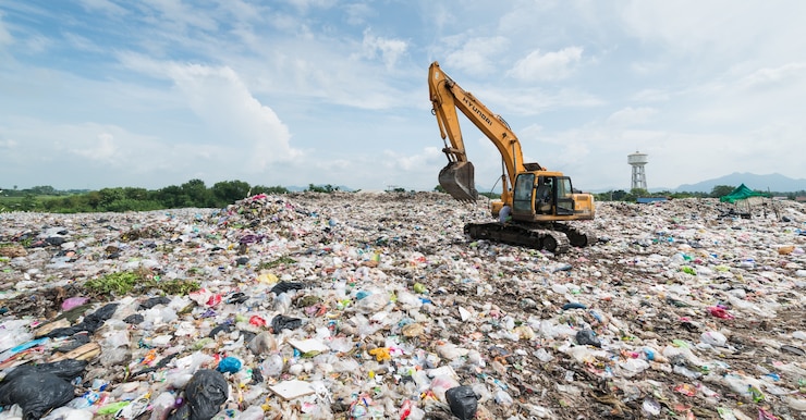 Photo backhoe car working in the sanitary landfill