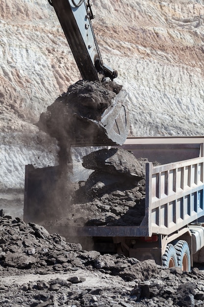 backhoe work in coalmine.