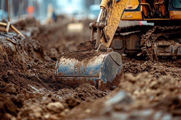 Photo backhoes at the construction site generative ai