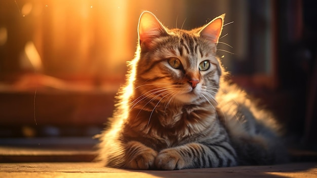 Backlit Beauty Realistic House Cat in Earth Tones