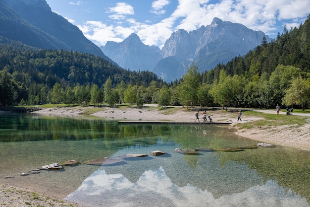 Backlit landscape of mountains in kranjska gora