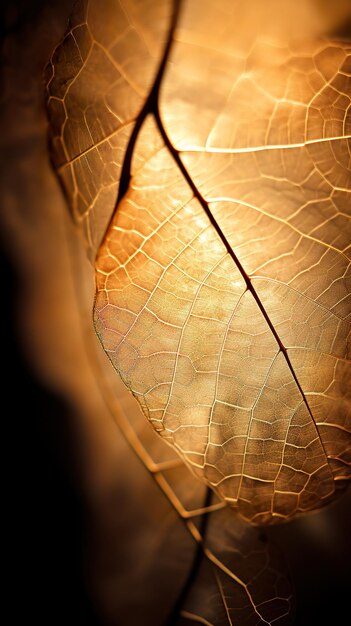 Photo backlit veins of a fallen leaf