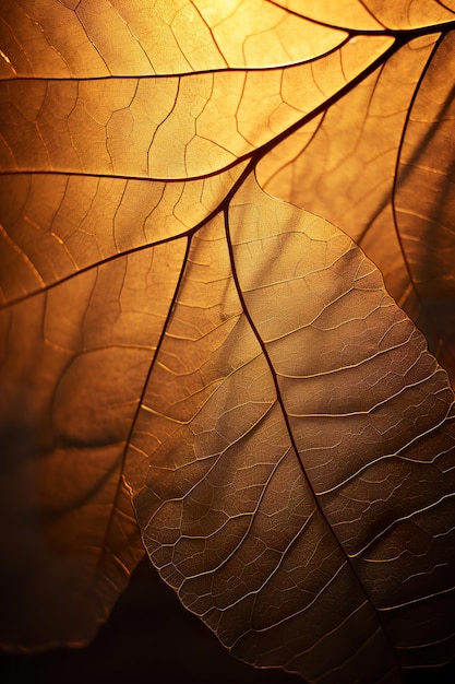 Backlit veins of a fallen leaf