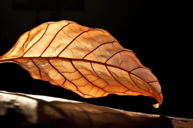 Backlit veins of a fallen leaf