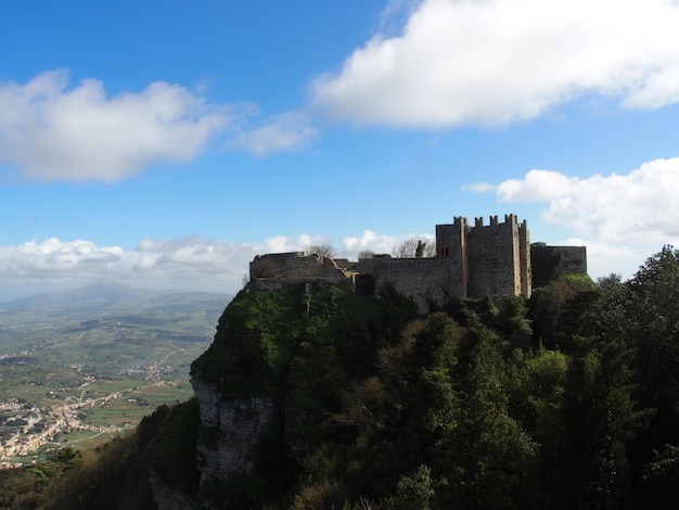 Backlit view of the castle of venere a 12th century Norman fortress Erice Sicily