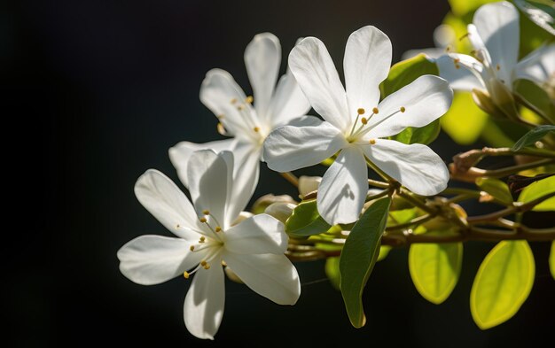 Foto fiori bianchi retroilluminati su uno sfondo scuro