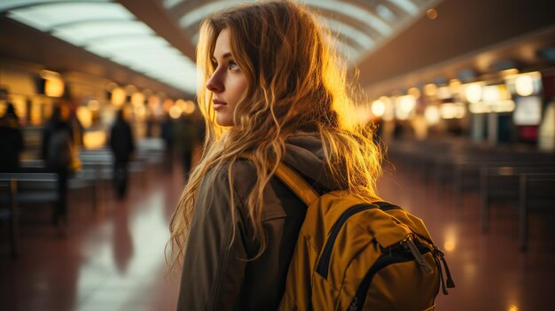 backpack girl traveler commuter passenger departure