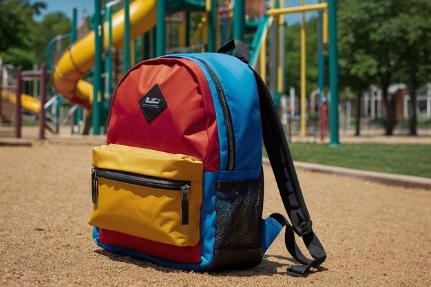 Photo backpack on a playground slide