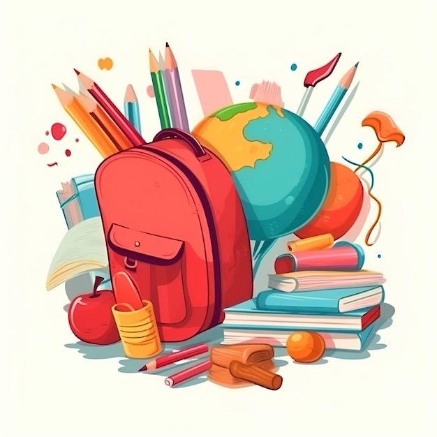 Backpack and school supplies Back to School on a white background