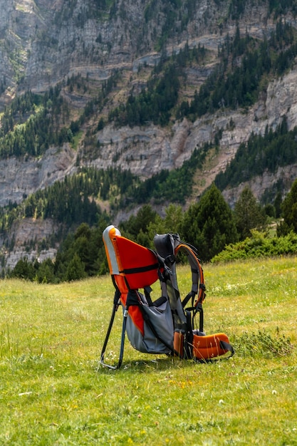 シンプルな登山道でのトレッキングで子供たちを輸送するためのバックパック