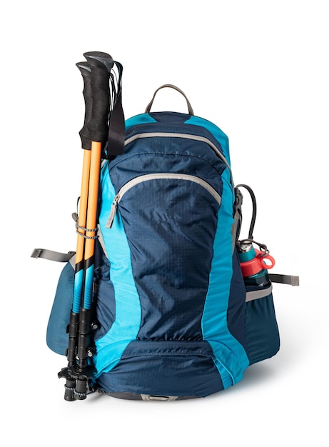 Backpack and trekking poles